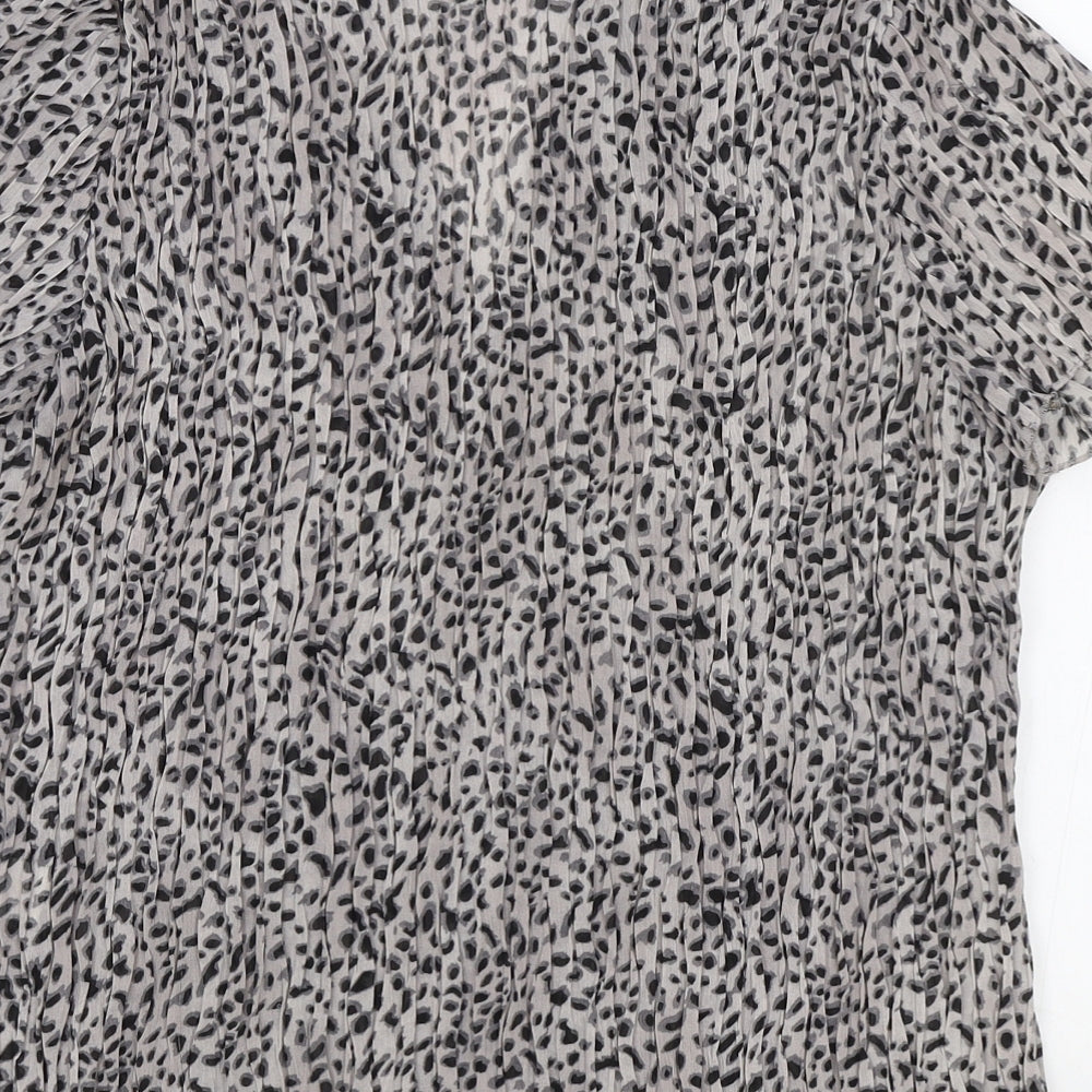 Mia Moda Womens Grey Animal Print Polyester Basic Blouse Size 12 Collared