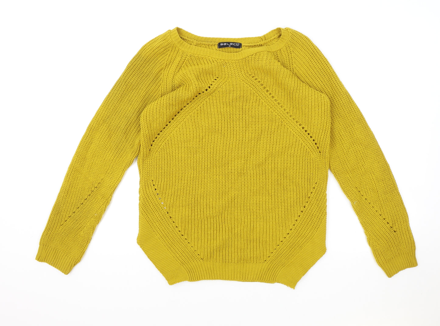 Select Womens Yellow Round Neck Acrylic Pullover Jumper Size M