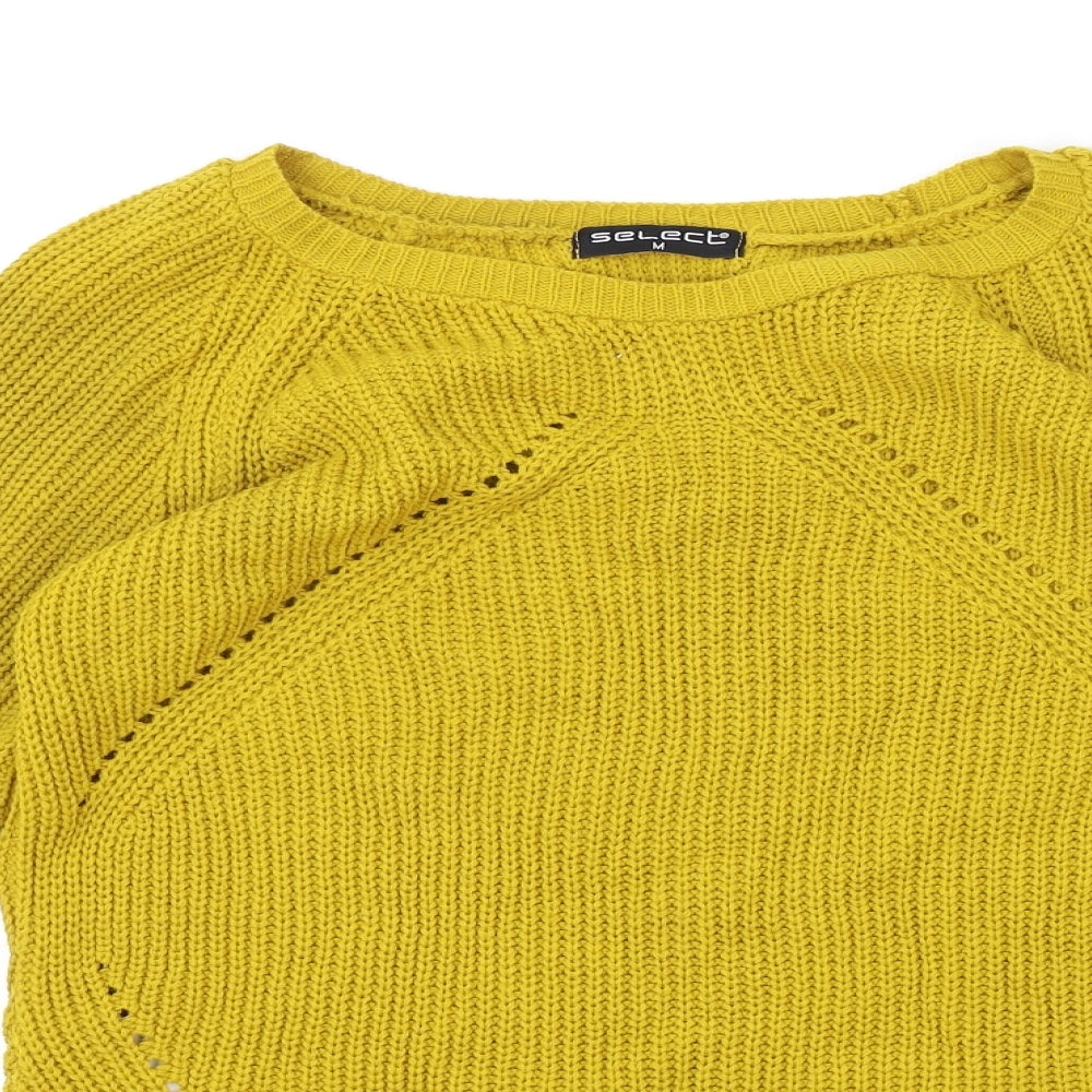 Select Womens Yellow Round Neck Acrylic Pullover Jumper Size M