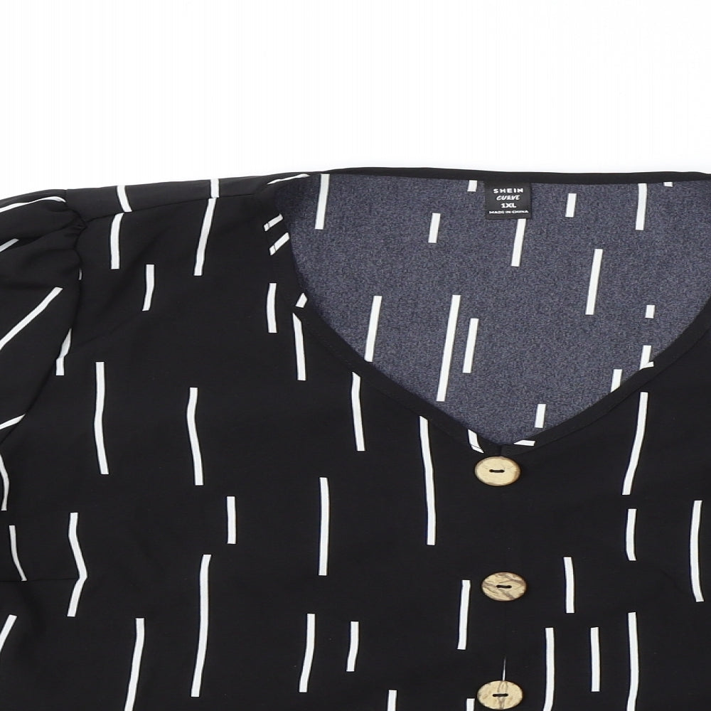 SheIn Womens Black Geometric Polyester Basic Blouse Size XL V-Neck