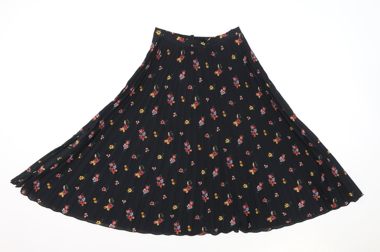 Divided Womens Black Floral Polyester Flare Skirt Size 6 Zip