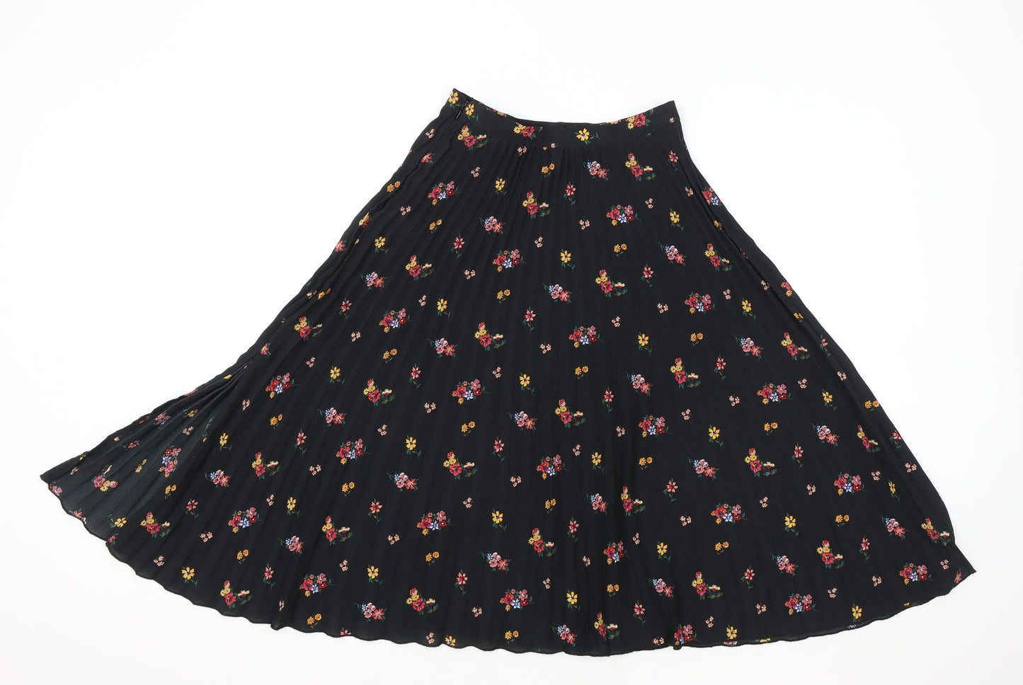 Divided Womens Black Floral Polyester Flare Skirt Size 6 Zip