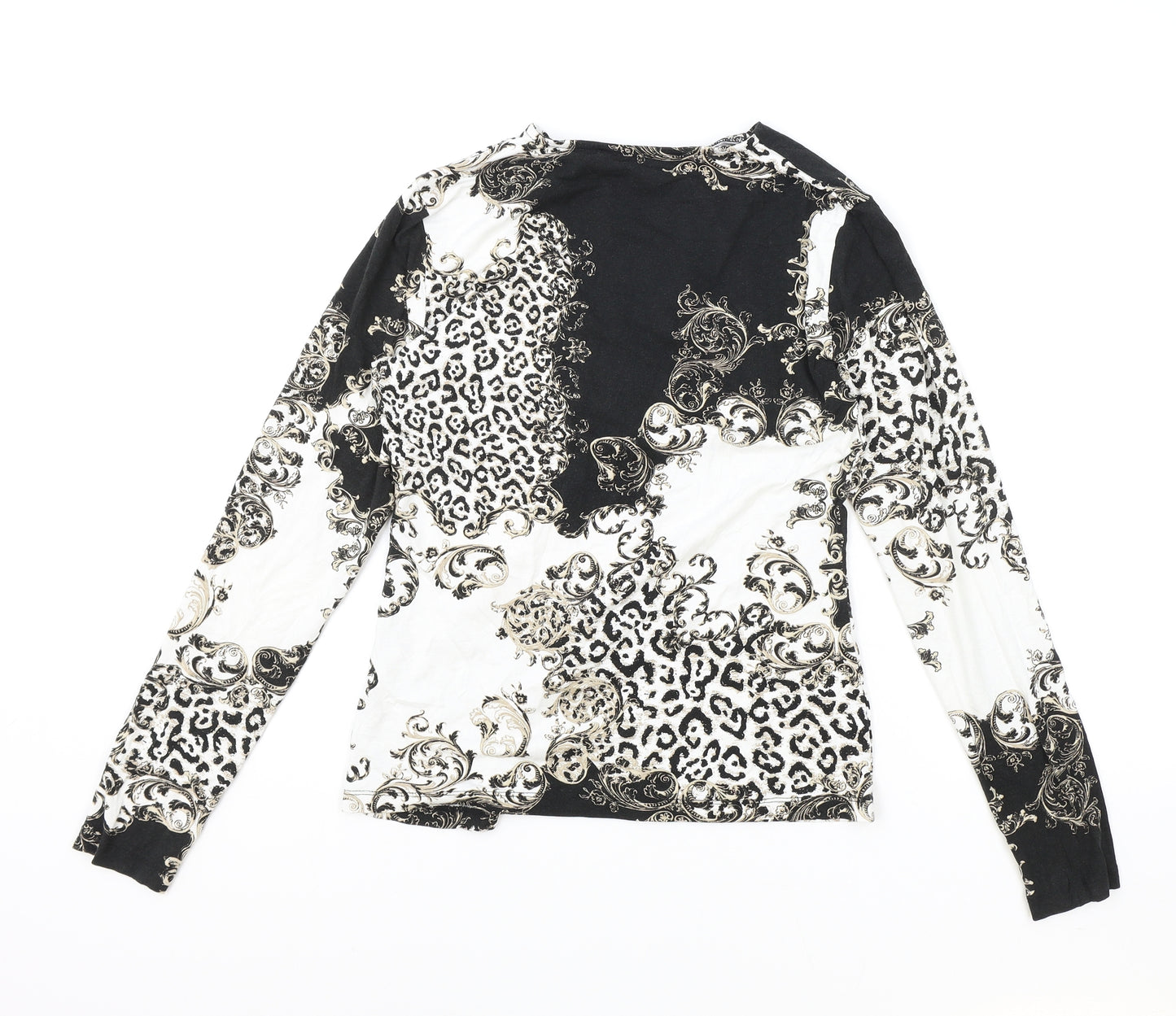 Ashley Brooke Womens Black Geometric Viscose Basic T-Shirt Size 12 V-Neck