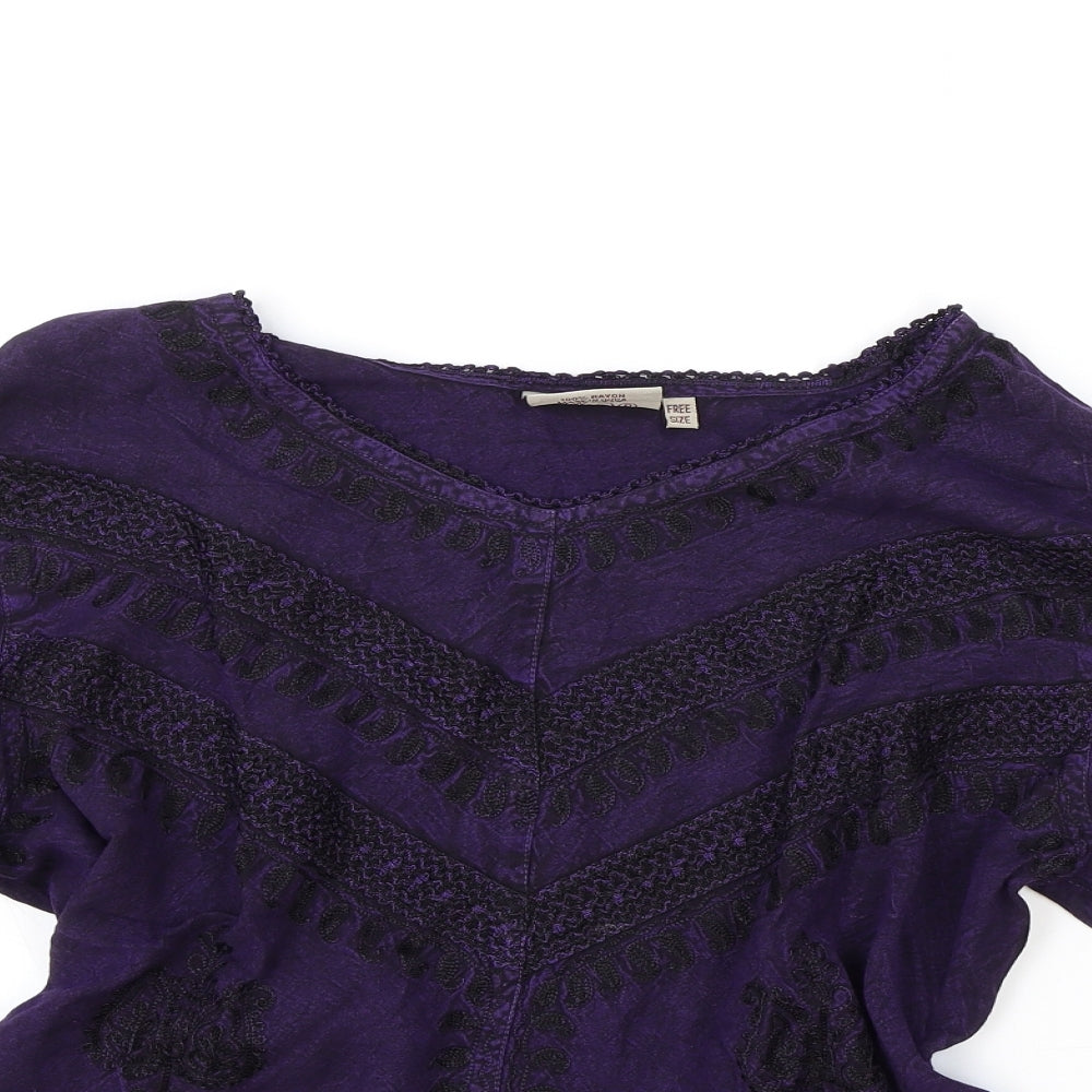 Braja Womens Purple Polyester Basic Blouse One Size V-Neck