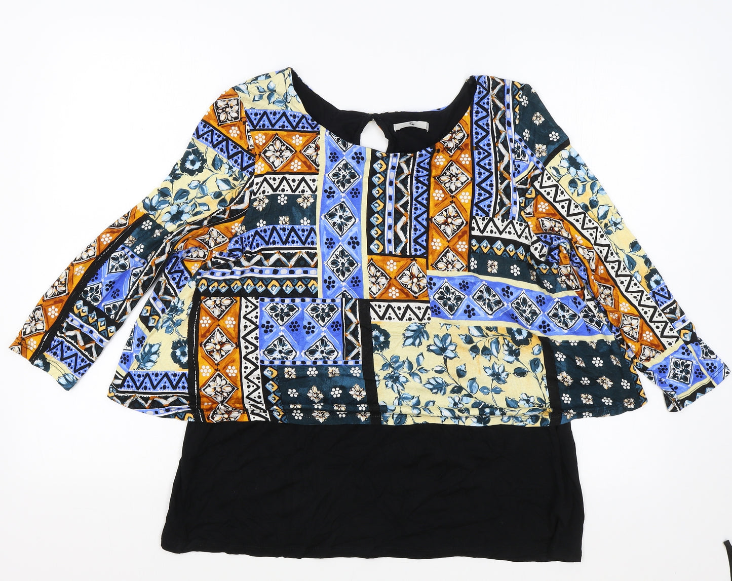TU Womens Multicoloured Geometric Viscose Basic Blouse Size 12 Boat Neck