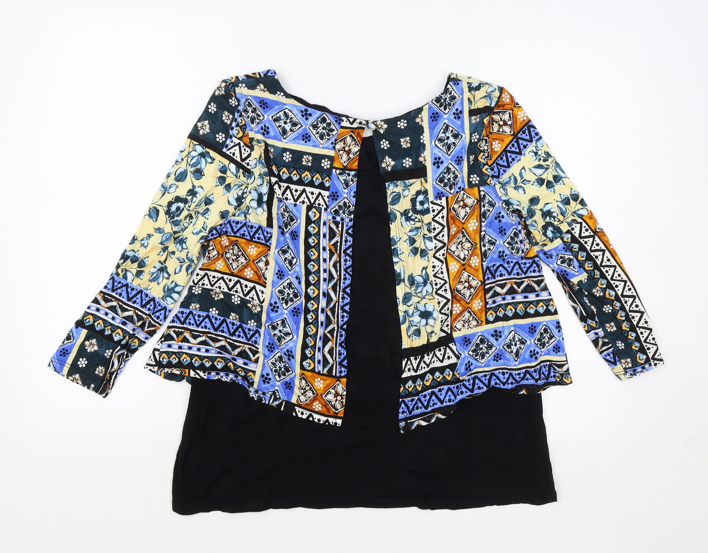 TU Womens Multicoloured Geometric Viscose Basic Blouse Size 12 Boat Neck