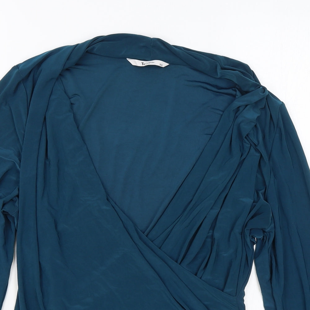 TU Womens Blue Polyester Basic Blouse Size 22 V-Neck