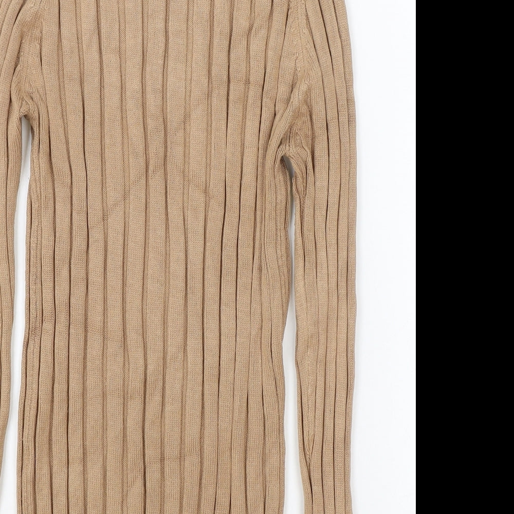 River Island Womens Brown High Neck Viscose Pullover Jumper Size 12 - Ribbed