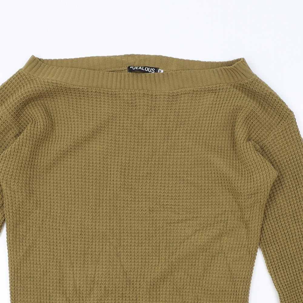 Be Jealous Womens Brown Boat Neck Acrylic Pullover Jumper Size M
