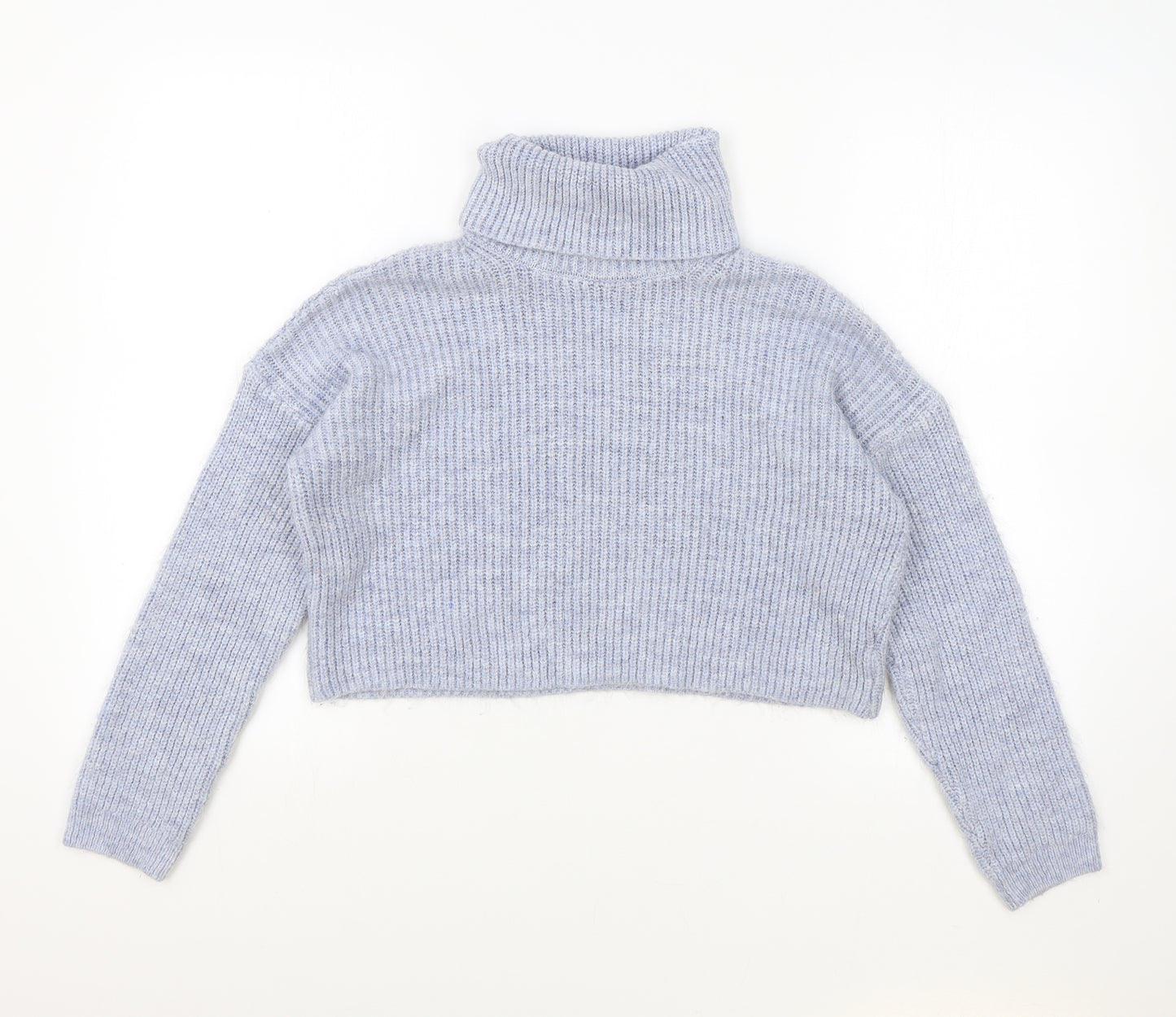 New Look Womens Blue Roll Neck Acrylic Pullover Jumper Size S - Cropped