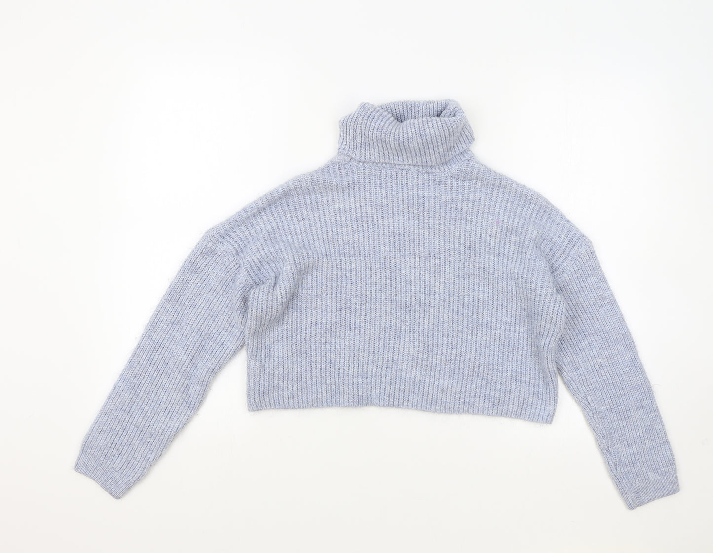 New Look Womens Blue Roll Neck Acrylic Pullover Jumper Size S - Cropped