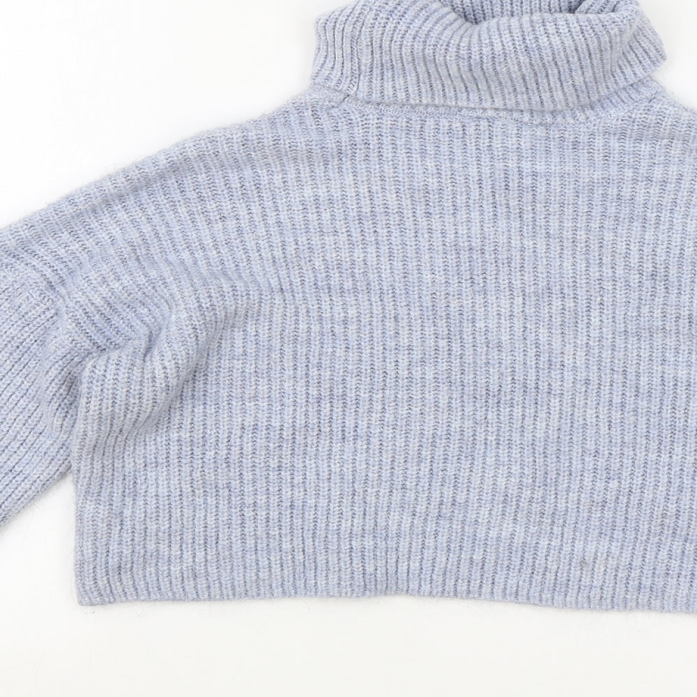 New Look Womens Blue Roll Neck Acrylic Pullover Jumper Size S - Cropped