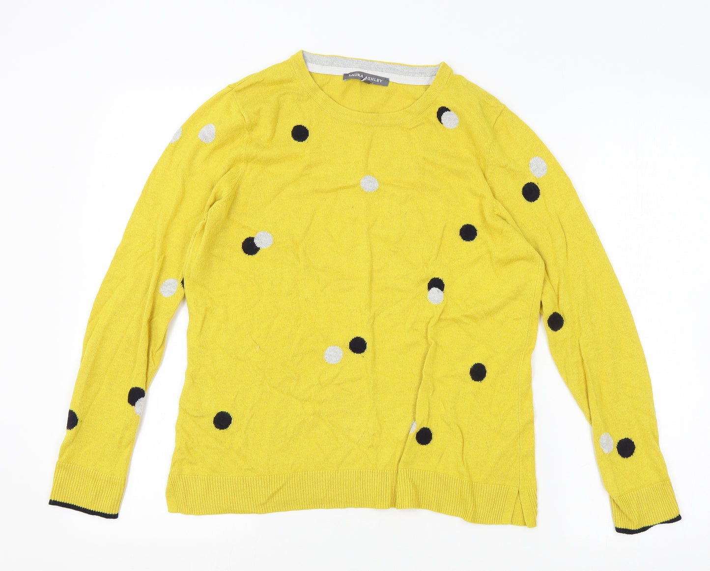 Laura Ashley Womens Yellow Round Neck Polka Dot Cotton Pullover Jumper Size 10