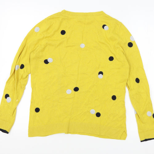 Laura Ashley Womens Yellow Round Neck Polka Dot Cotton Pullover Jumper Size 10