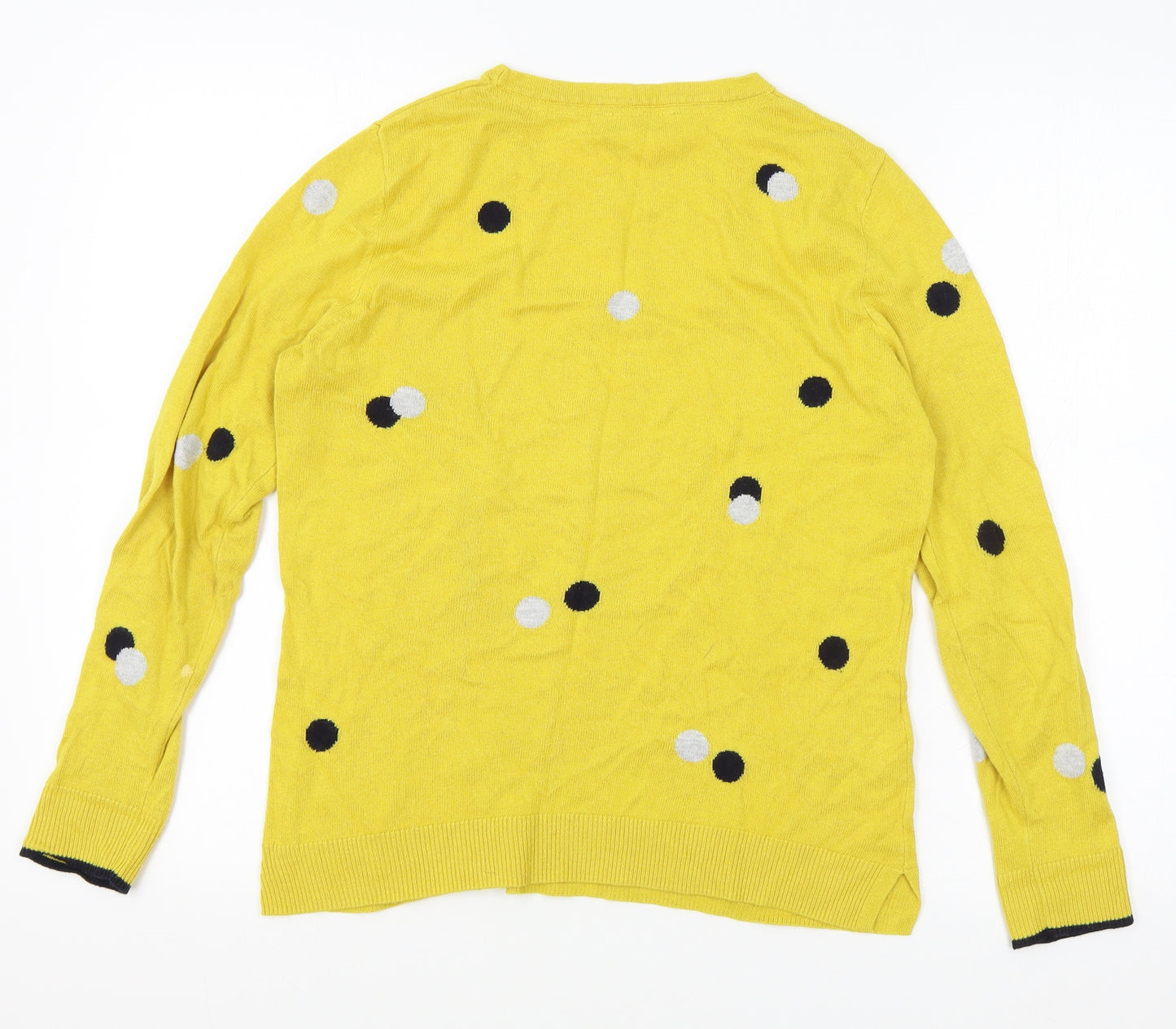 Laura Ashley Womens Yellow Round Neck Polka Dot Cotton Pullover Jumper Size 10