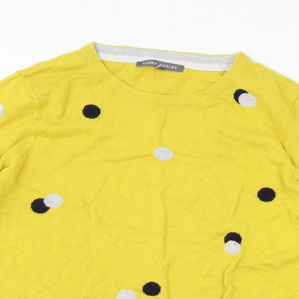 Laura Ashley Womens Yellow Round Neck Polka Dot Cotton Pullover Jumper Size 10