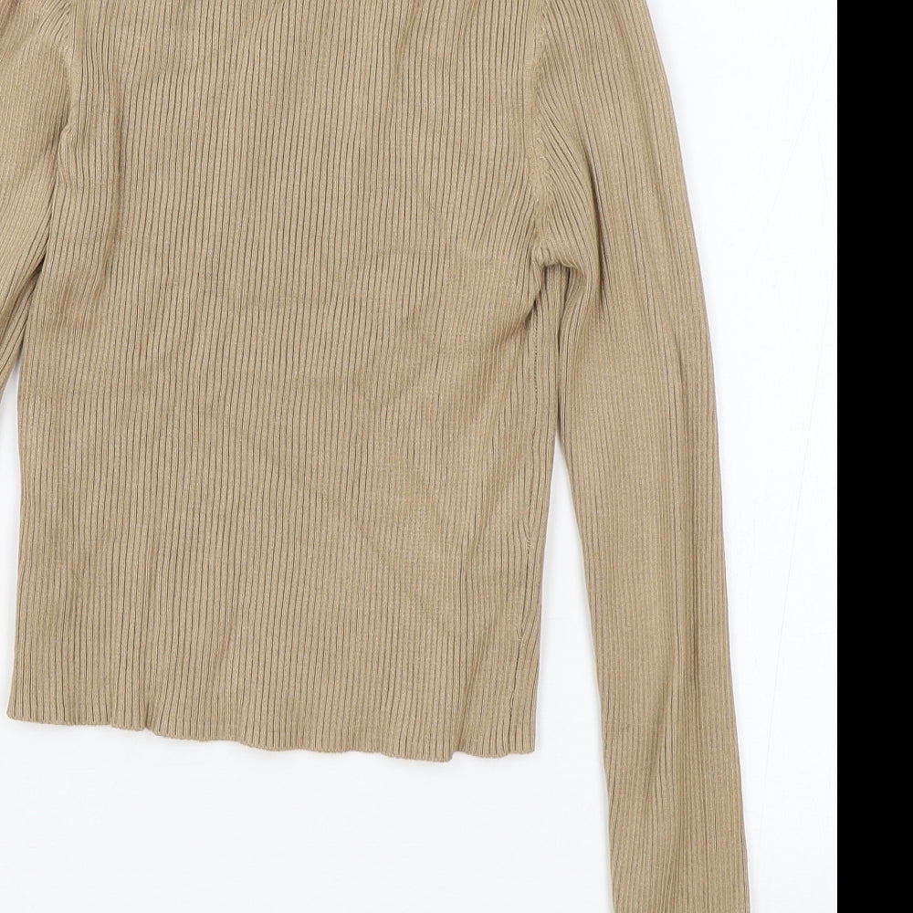 Pull&Bear Womens Brown High Neck Viscose Pullover Jumper Size S