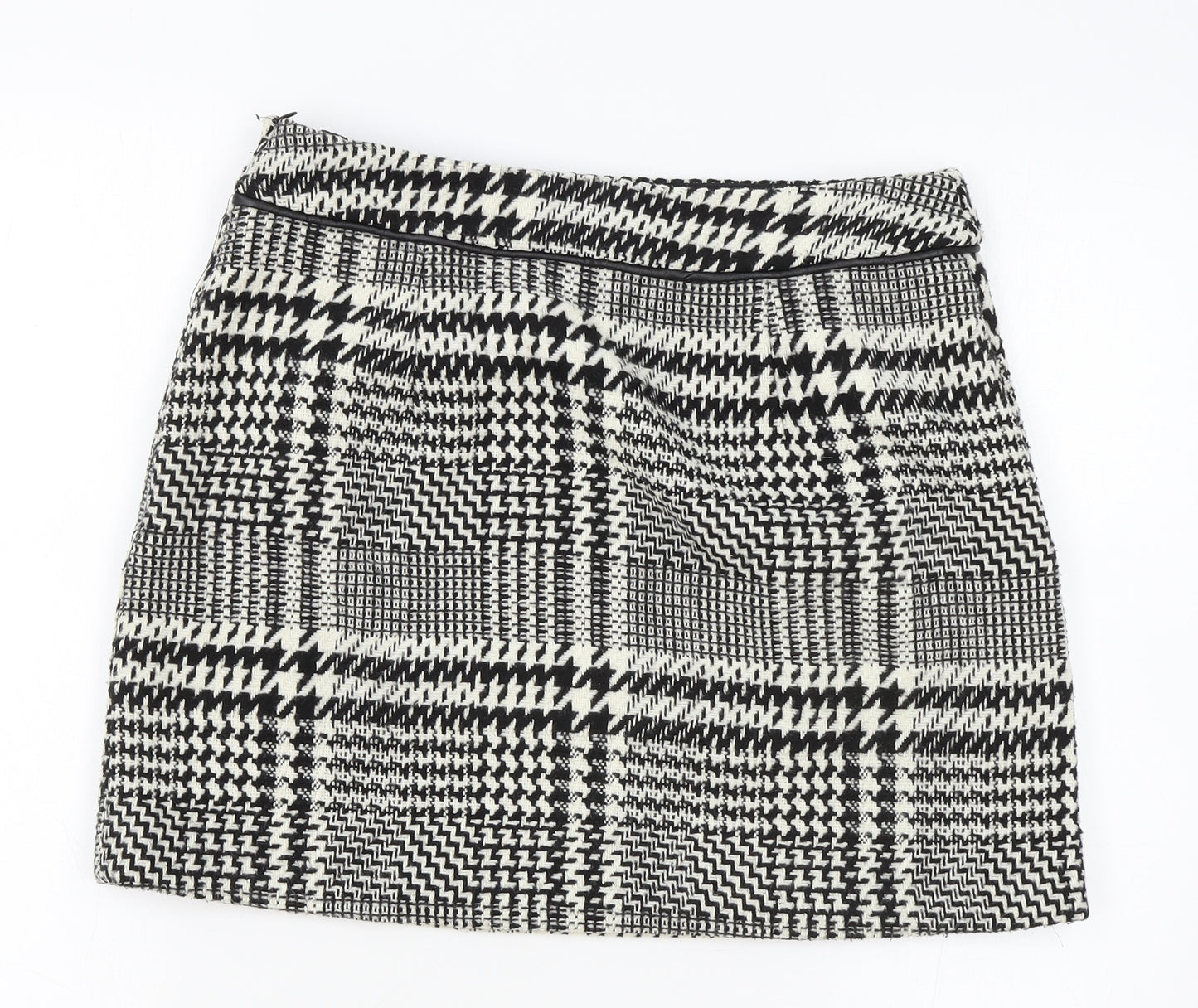 F&F Womens Black Plaid Polyester Mini Skirt Size 12 Zip