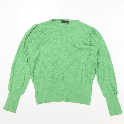 Marks and Spencer Womens Green Round Neck Viscose Pullover Jumper Size 14