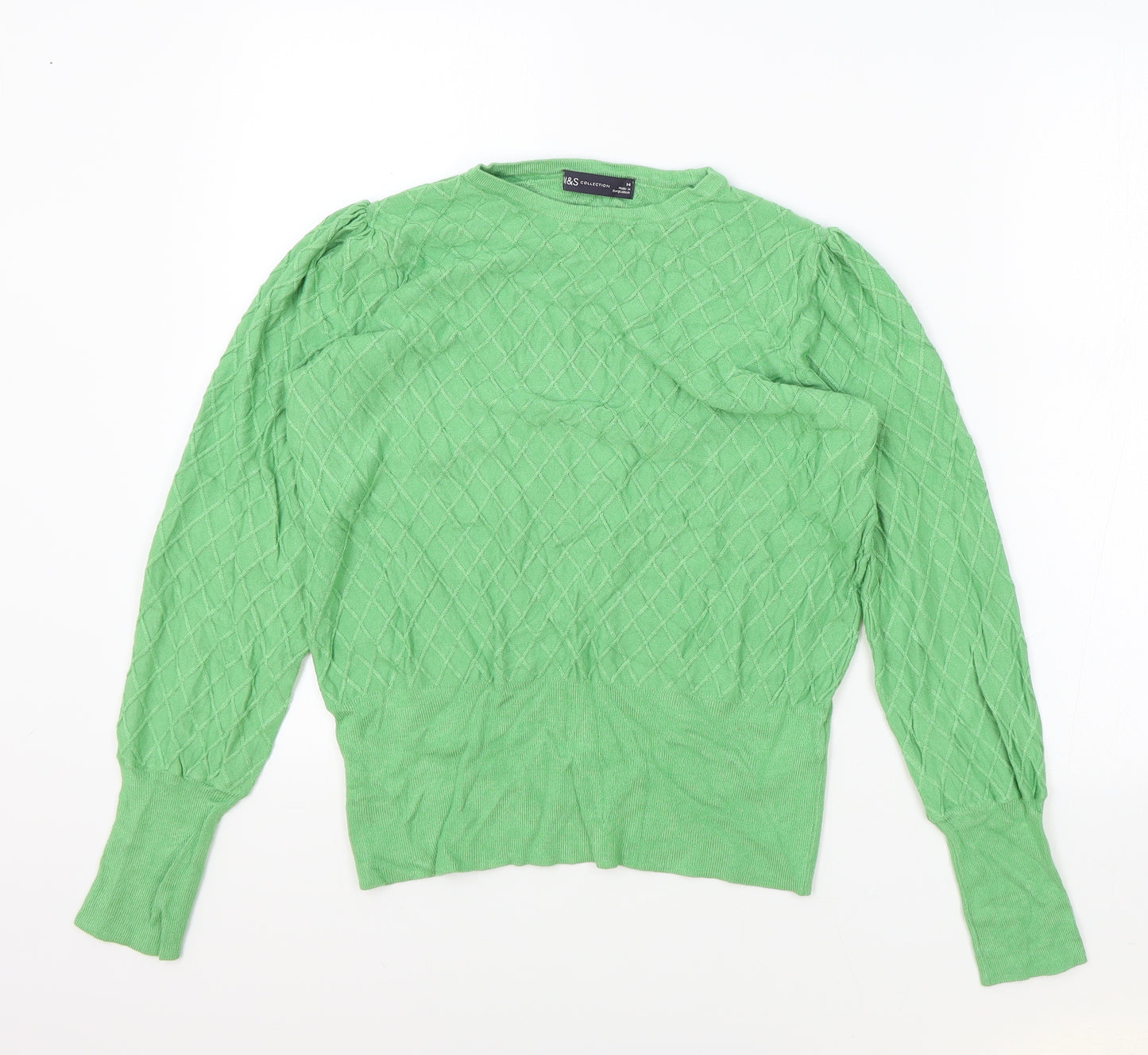 Marks and Spencer Womens Green Round Neck Viscose Pullover Jumper Size 14