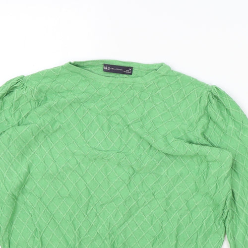 Marks and Spencer Womens Green Round Neck Viscose Pullover Jumper Size 14