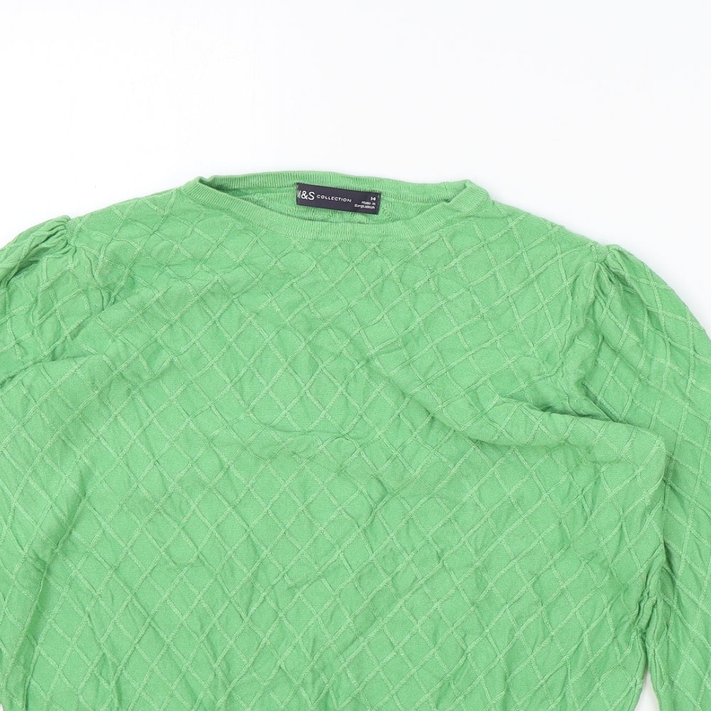 Marks and Spencer Womens Green Round Neck Viscose Pullover Jumper Size 14
