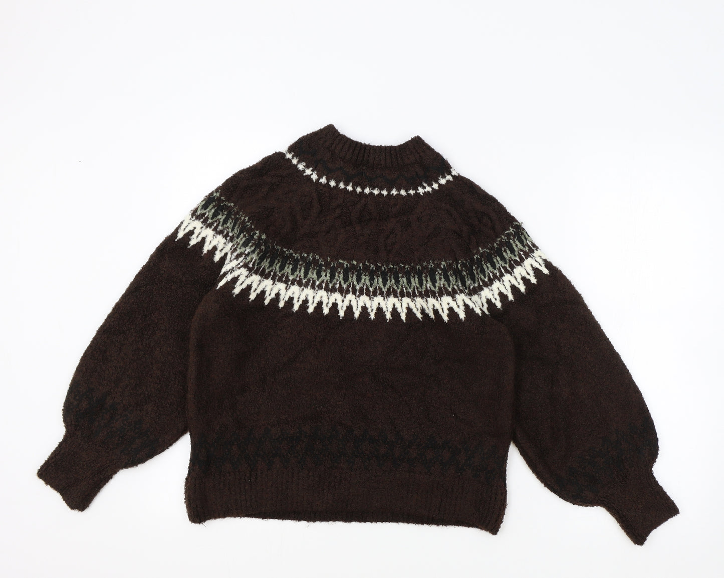 River Island Womens Brown High Neck Geometric Acrylic Pullover Jumper Size M