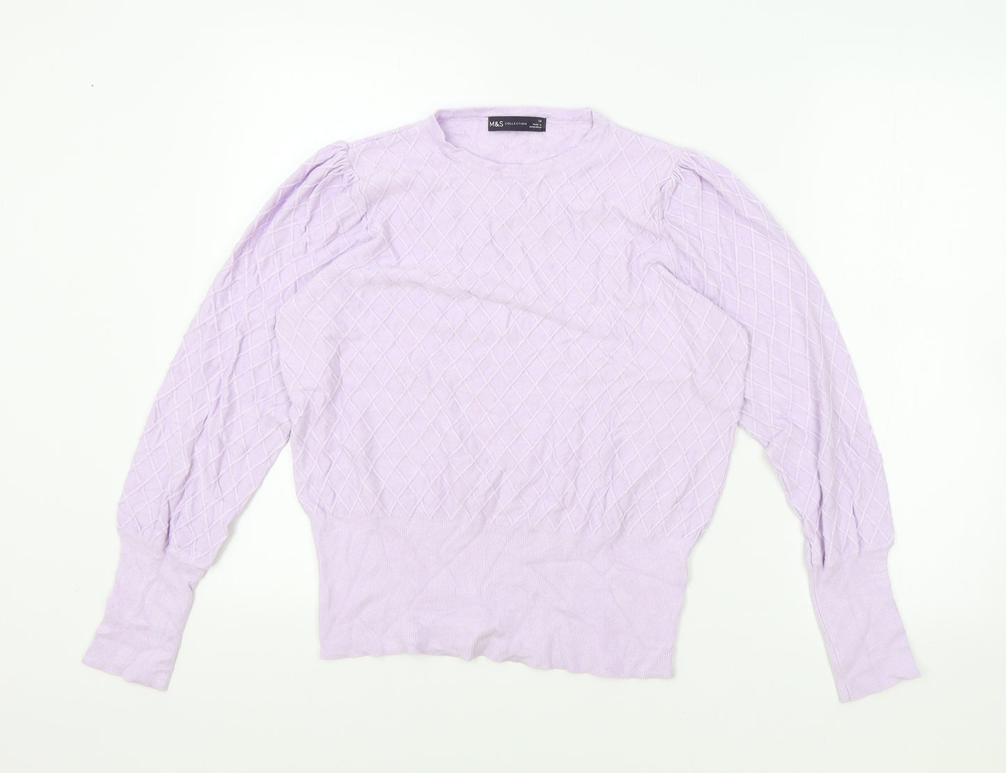 Marks and Spencer Womens Purple Round Neck Viscose Pullover Jumper Size 14
