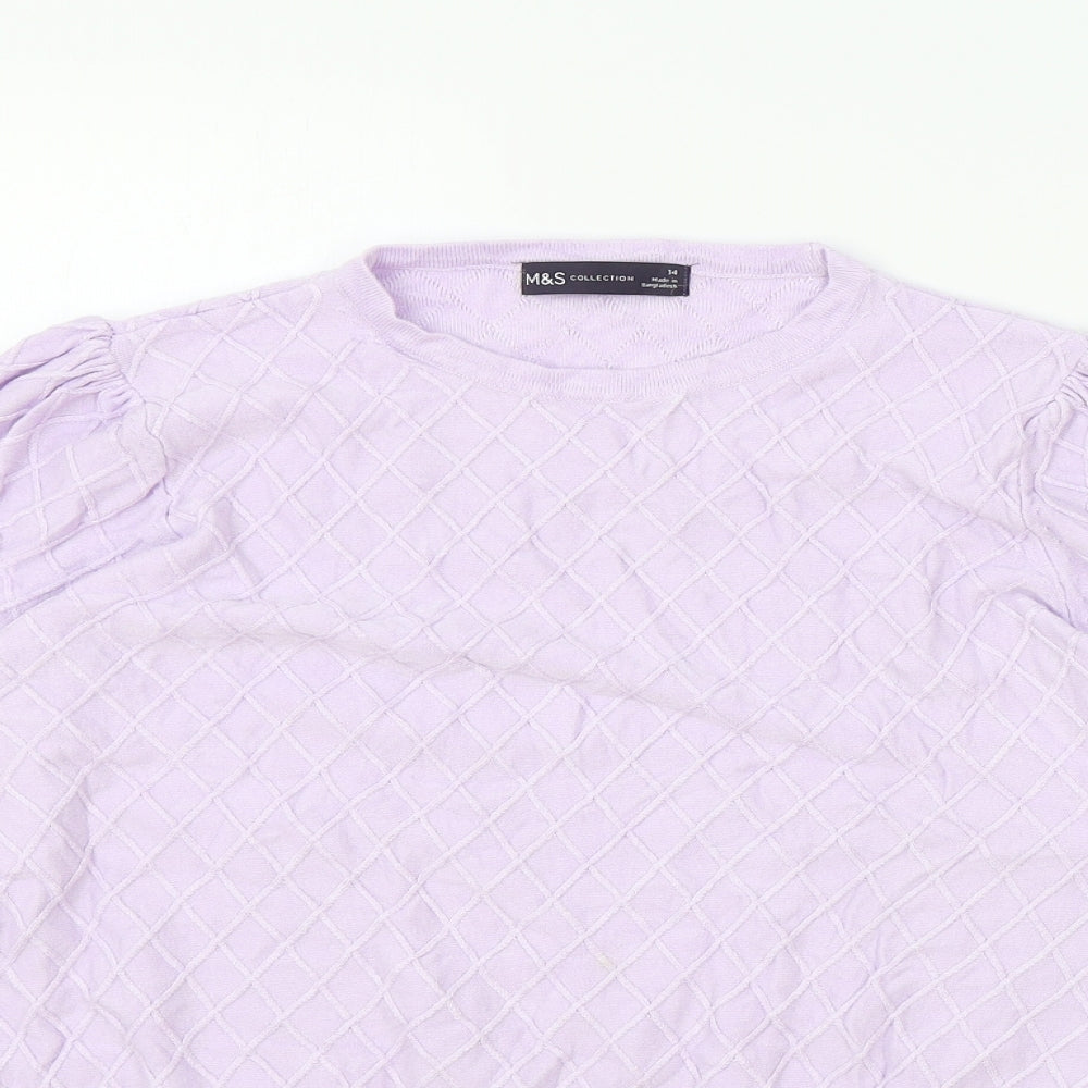 Marks and Spencer Womens Purple Round Neck Viscose Pullover Jumper Size 14