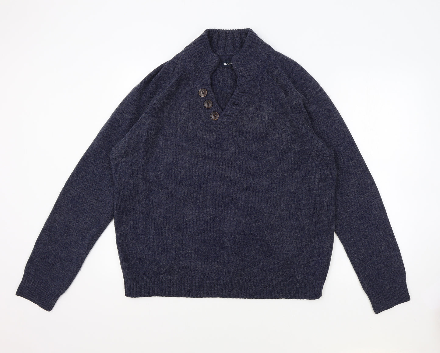 Industrialize Mens Blue High Neck Acrylic Pullover Jumper Size XL