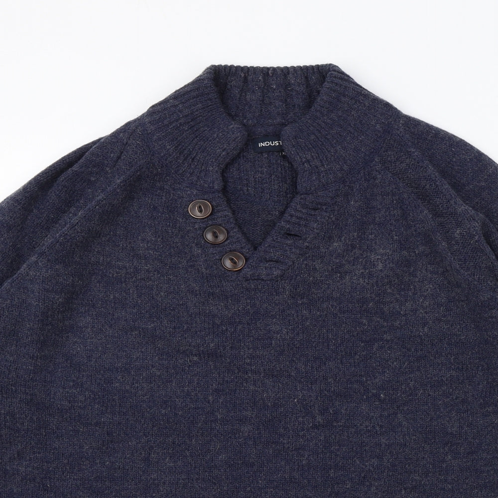 Industrialize Mens Blue High Neck Acrylic Pullover Jumper Size XL