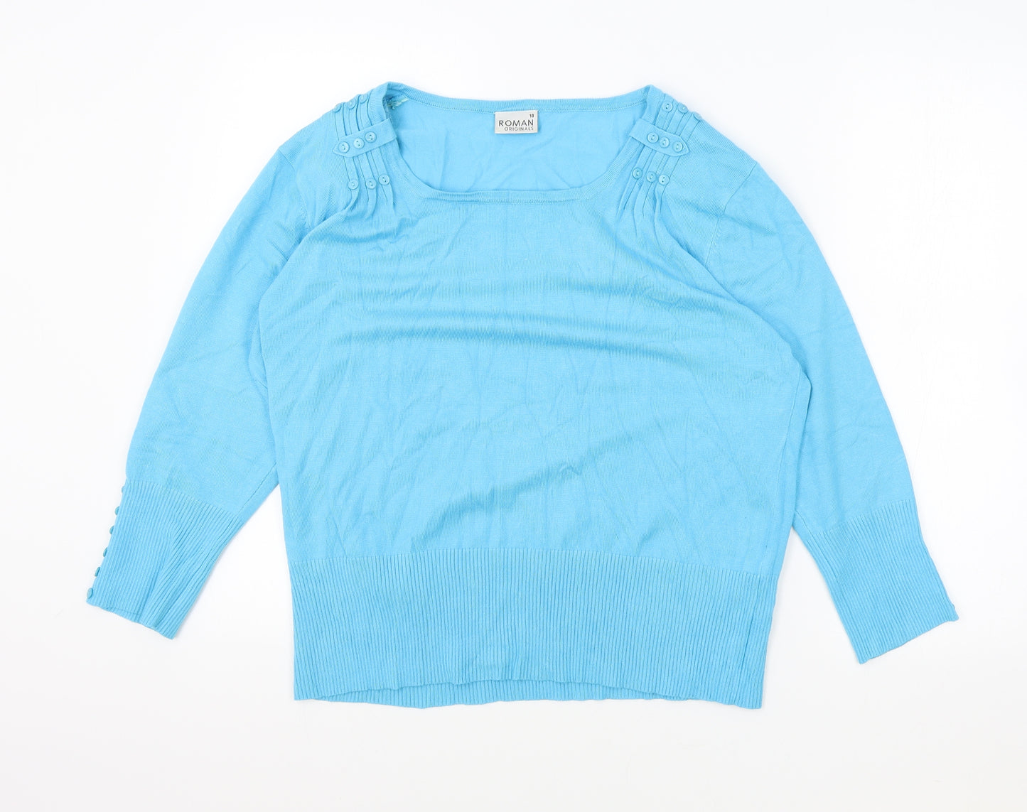Roman Originals Womens Blue Round Neck Viscose Pullover Jumper Size 18 - Ribbed