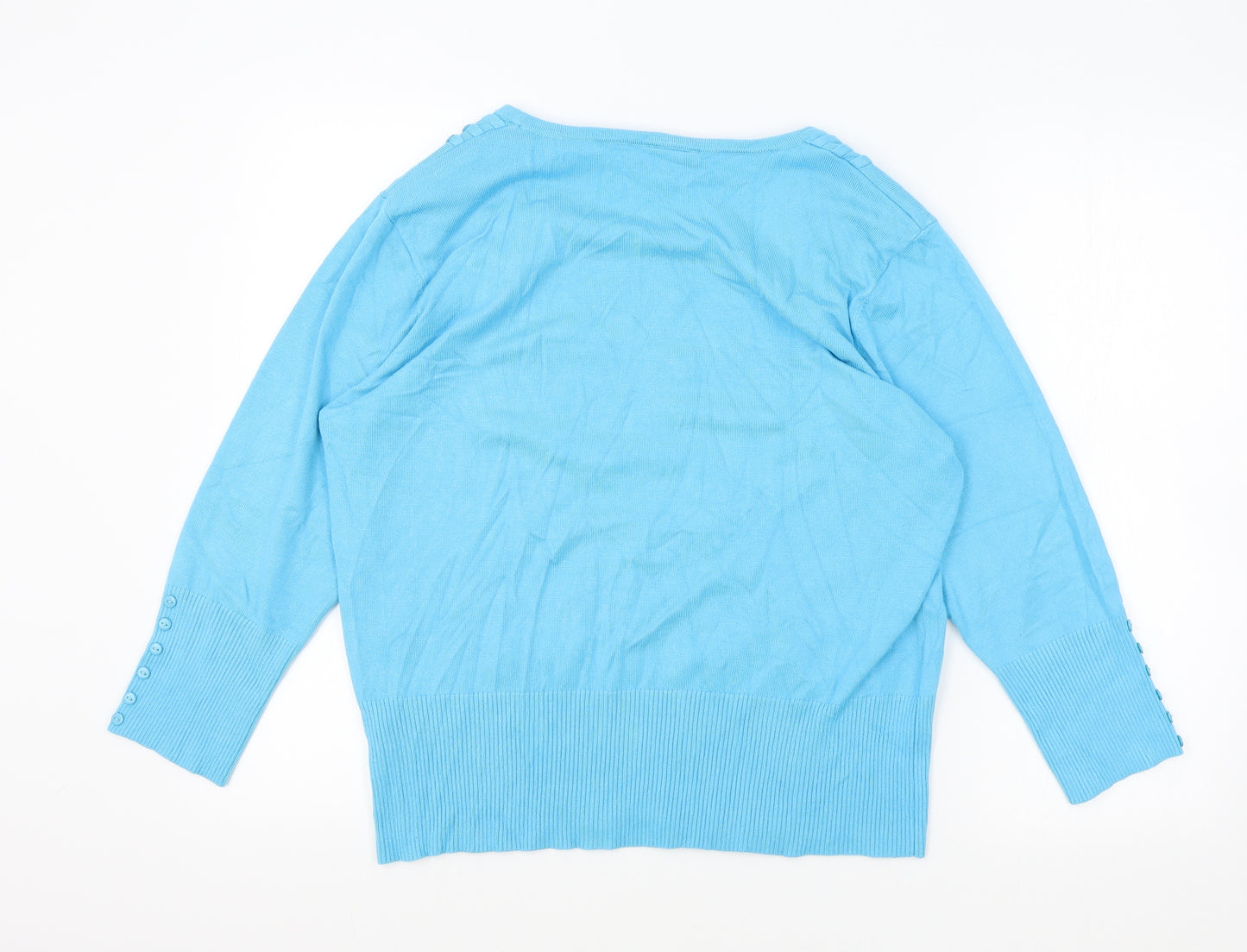 Roman Originals Womens Blue Round Neck Viscose Pullover Jumper Size 18 - Ribbed