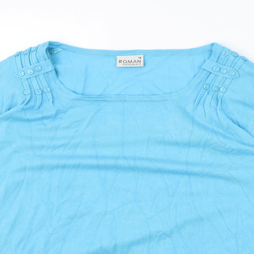 Roman Originals Womens Blue Round Neck Viscose Pullover Jumper Size 18 - Ribbed
