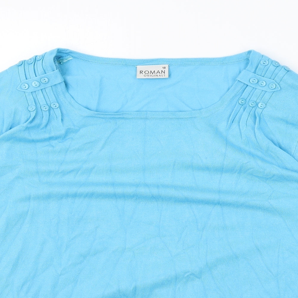 Roman Originals Womens Blue Round Neck Viscose Pullover Jumper Size 18 - Ribbed