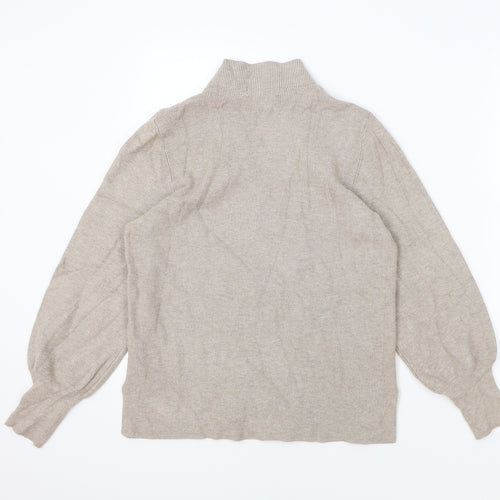 Marks and Spencer Womens Beige High Neck Viscose Pullover Jumper Size M - Elasticated Cuffs