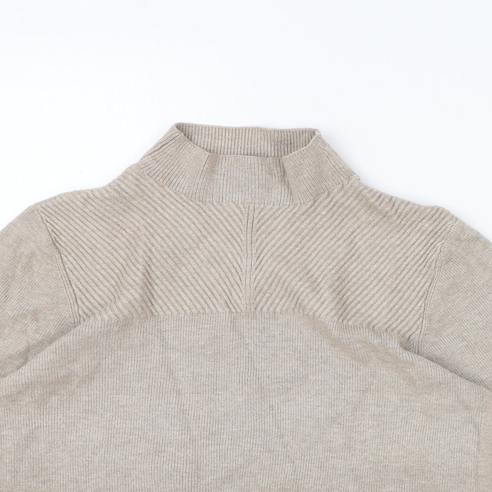 Marks and Spencer Womens Beige High Neck Viscose Pullover Jumper Size M - Elasticated Cuffs