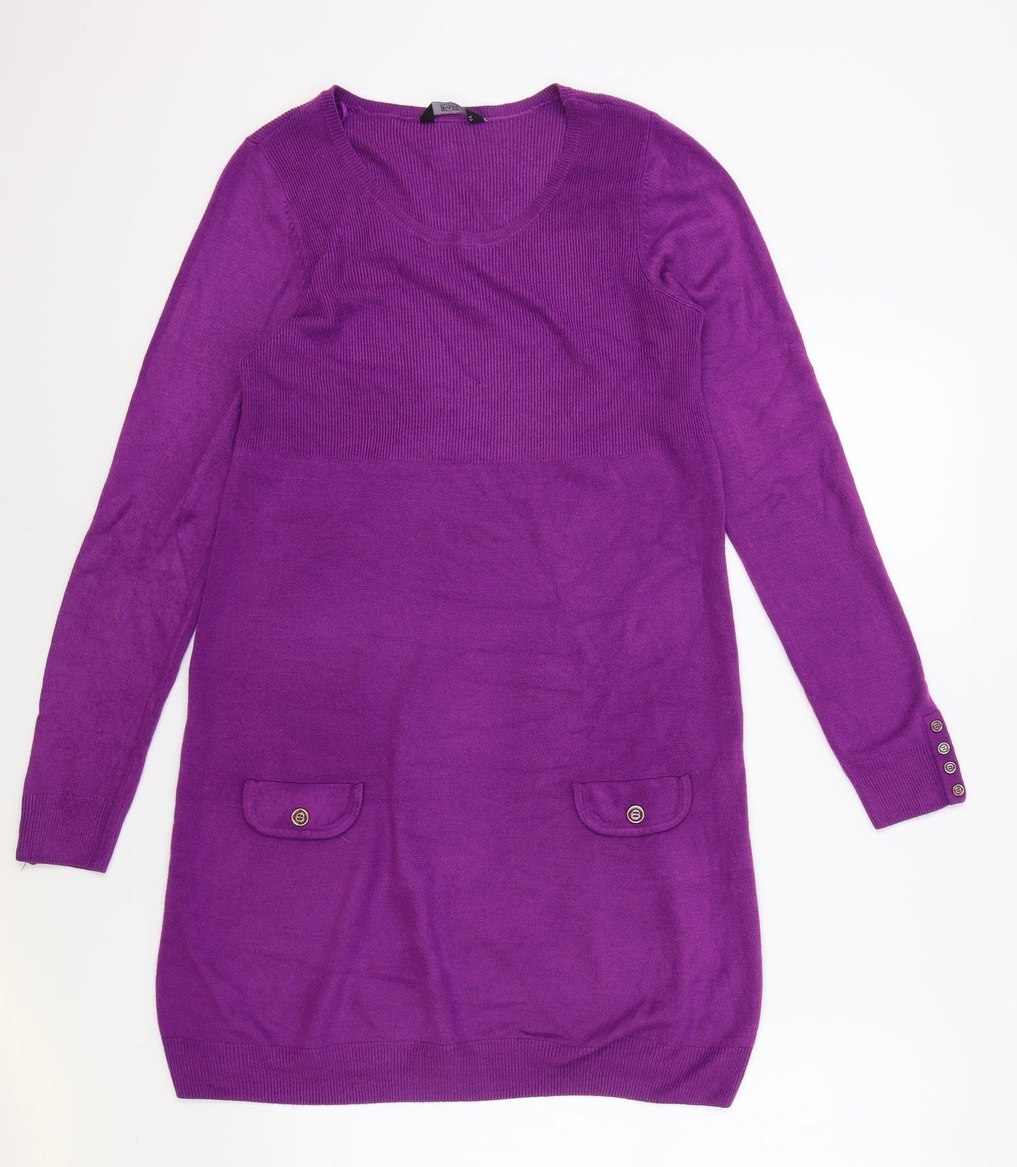 F&F Womens Purple Acrylic Jumper Dress Size 12 Roll Neck Pullover