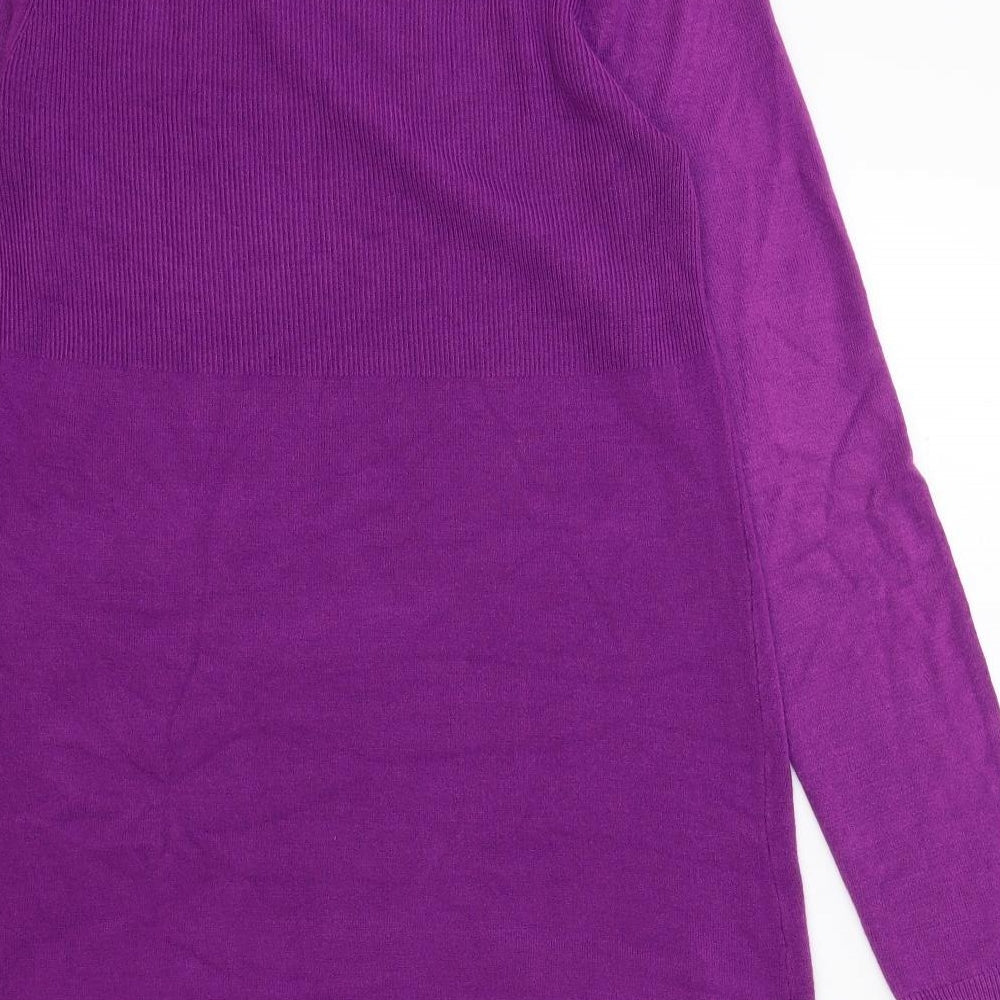 F&F Womens Purple Acrylic Jumper Dress Size 12 Roll Neck Pullover