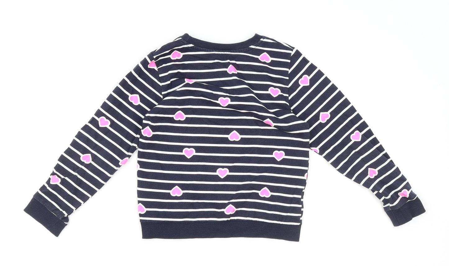 H&M Girls Blue Crew Neck Striped 100% Cotton Pullover Jumper Size 4 Years Pullover - Heart