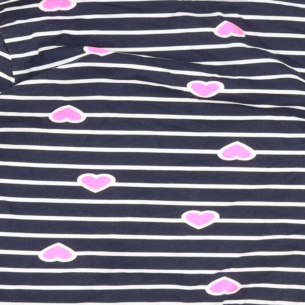 H&M Girls Blue Crew Neck Striped 100% Cotton Pullover Jumper Size 4 Years Pullover - Heart