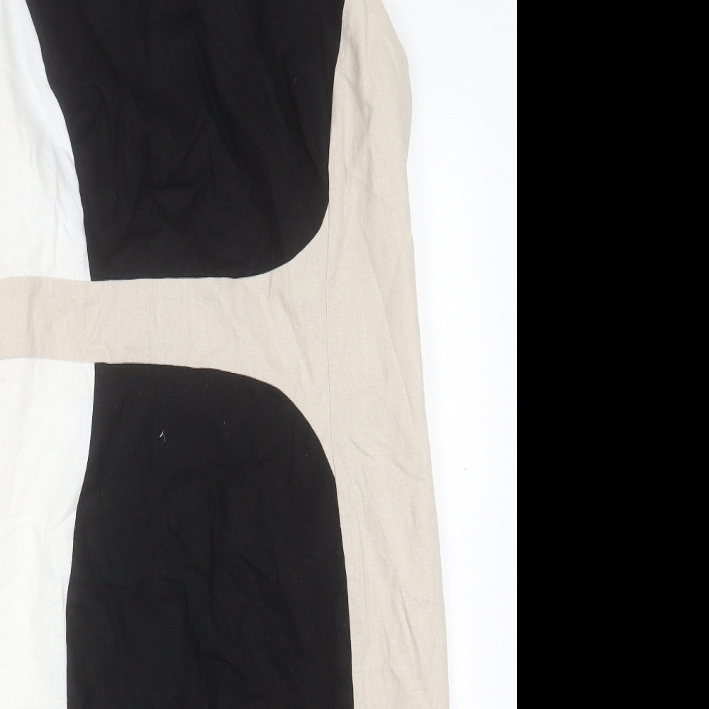 Marks and Spencer Womens Black Linen Sheath Size 14 Crew Neck Zip