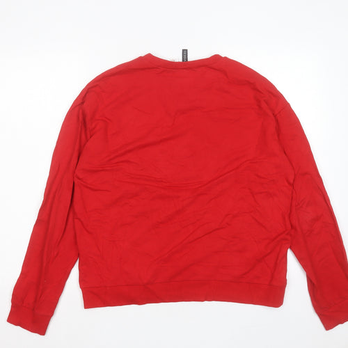 H&M Womens Red Striped Cotton Pullover Sweatshirt Size M Lace Up