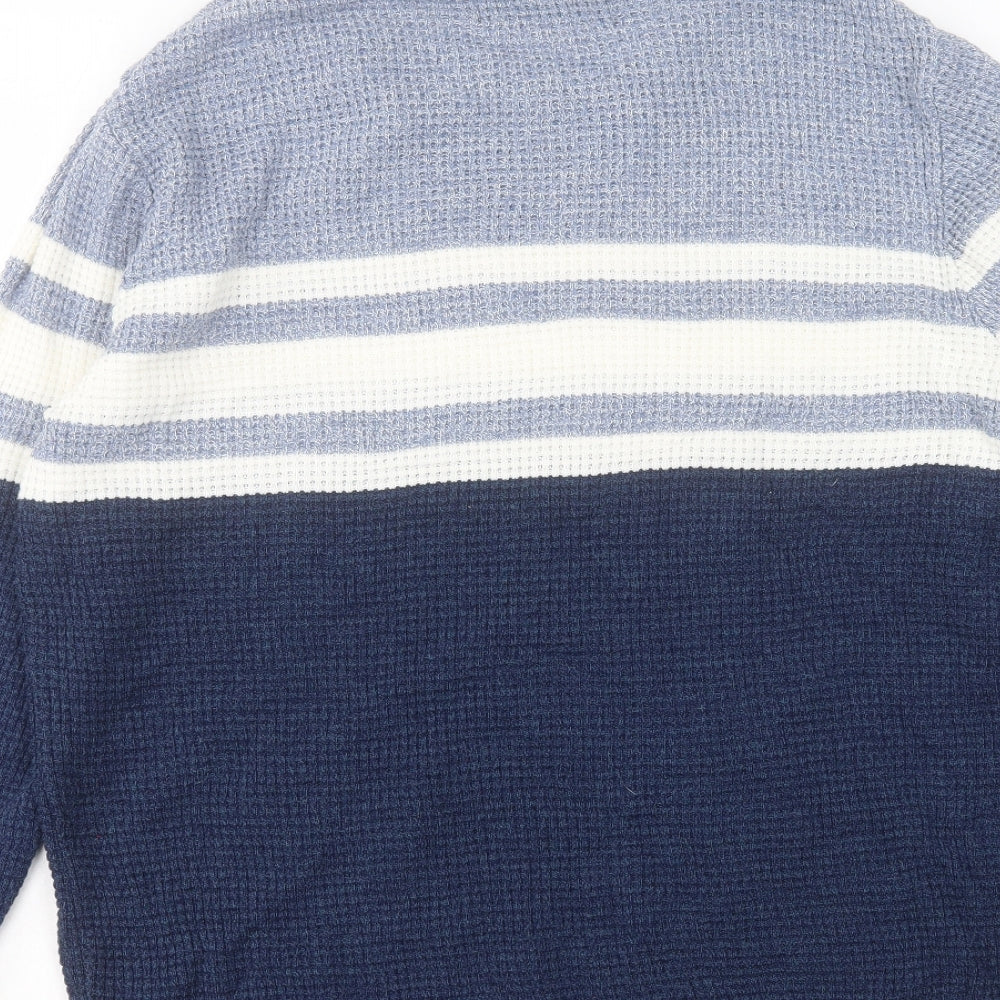 Primark Mens Blue Crew Neck Striped Acrylic Pullover Jumper Size 2XL