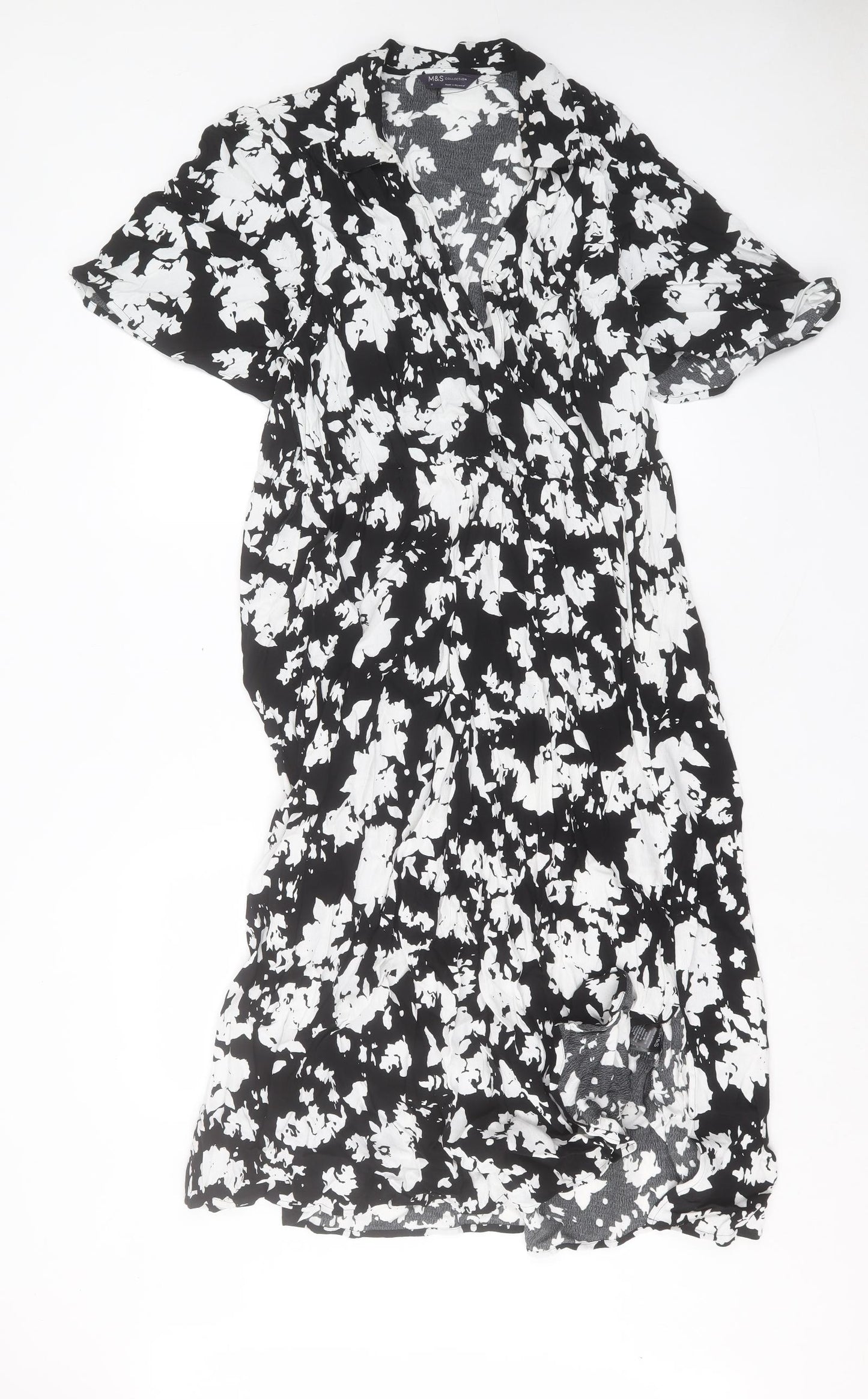 Marks and Spencer Womens Black Geometric Viscose Wrap Dress Size 18 V-Neck Pullover