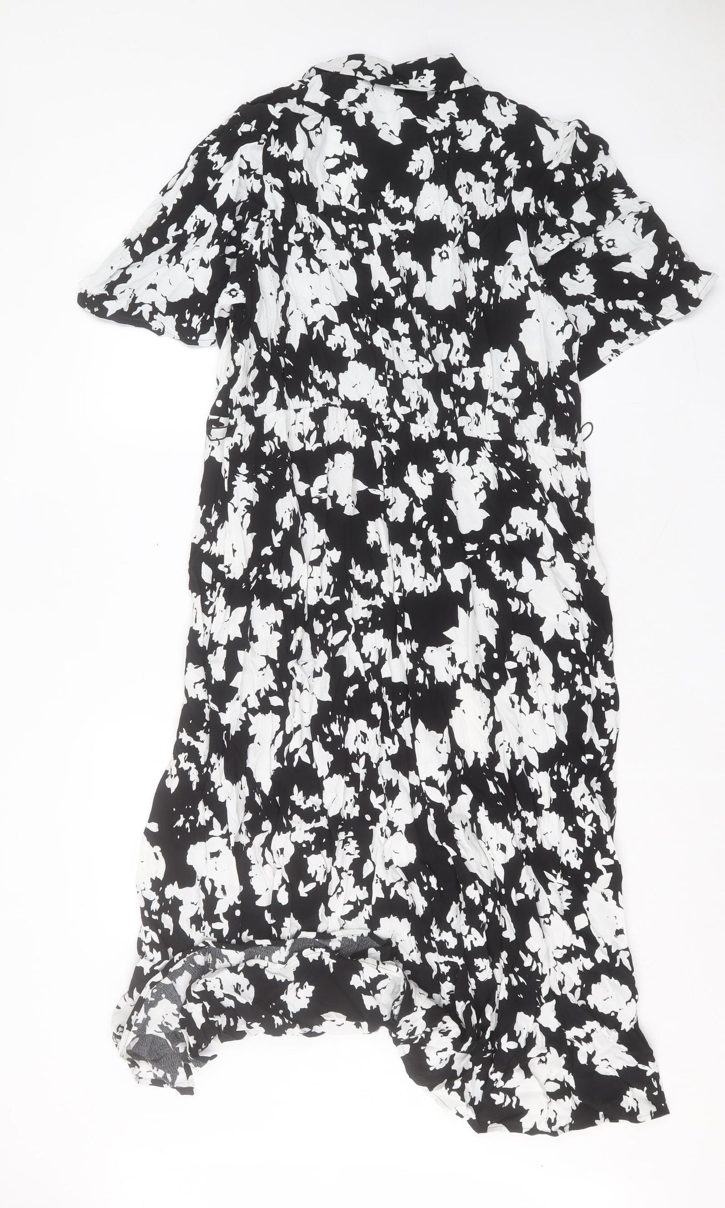 Marks and Spencer Womens Black Geometric Viscose Wrap Dress Size 18 V-Neck Pullover