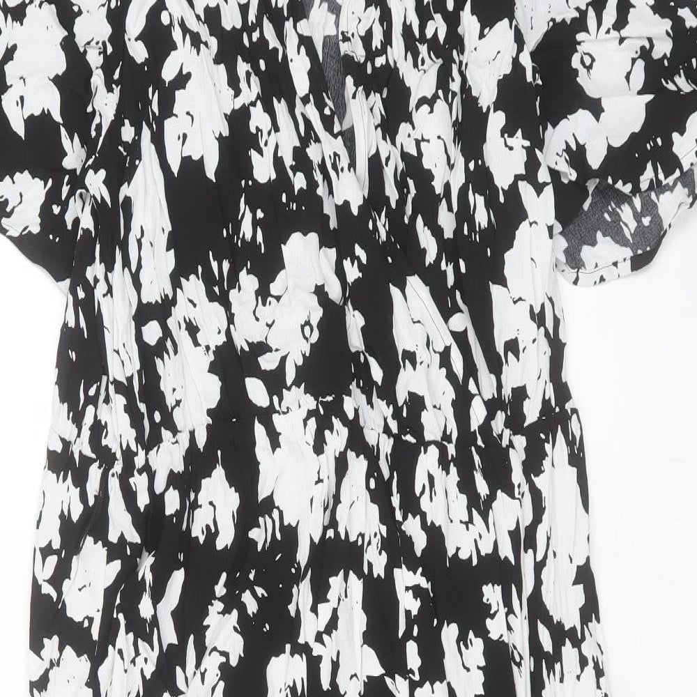 Marks and Spencer Womens Black Geometric Viscose Wrap Dress Size 18 V-Neck Pullover