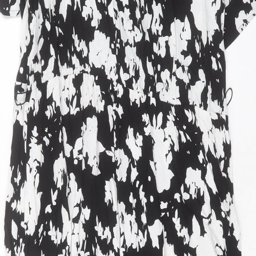 Marks and Spencer Womens Black Geometric Viscose Wrap Dress Size 18 V-Neck Pullover