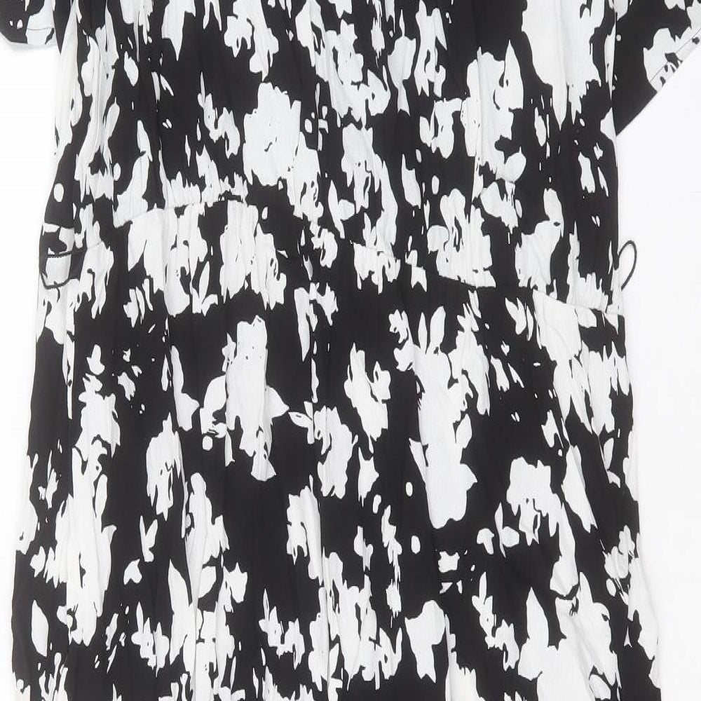 Marks and Spencer Womens Black Geometric Viscose Wrap Dress Size 18 V-Neck Pullover