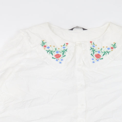 Marks and Spencer Womens White Floral Cotton Basic Button-Up Size 20 Collared